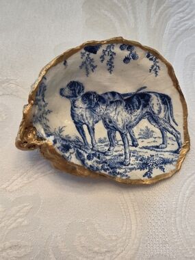 Hand-Painted Decoupaged Vintage Oyster Shell Trinket